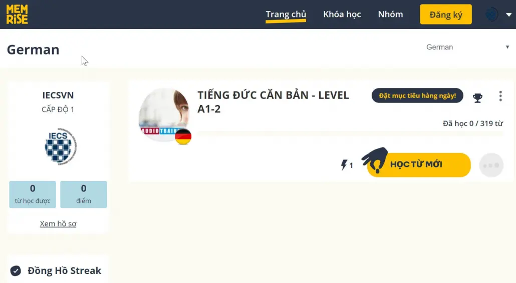 Giao diện phần mềm Memrise