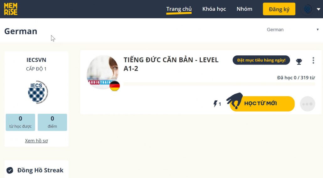 Giao diện phần mềm Memrise