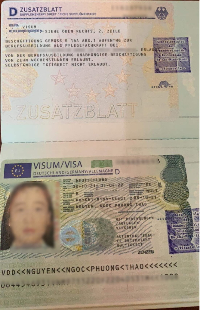Visa của học viên Thảo