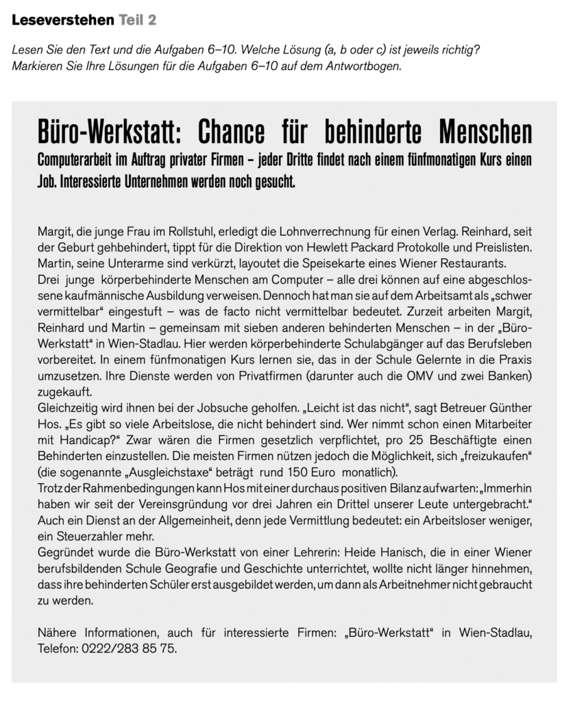 B1 Lesen Teil 2